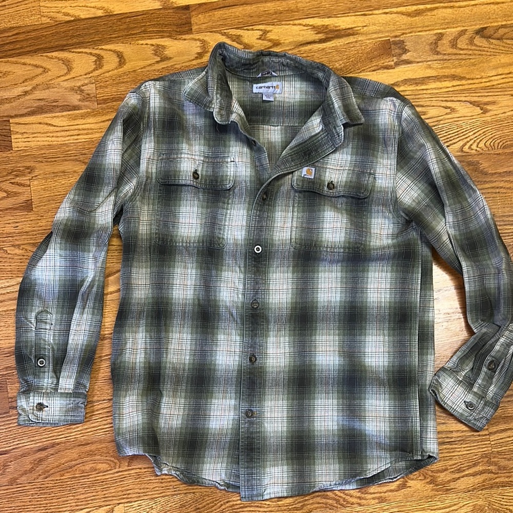 Carhartt Men's Olive Plaid Button Down Shirt